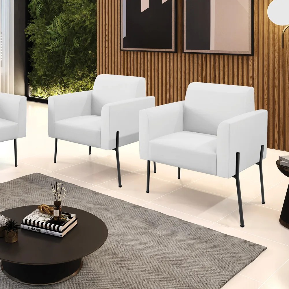 Poltrona Pé de Ferro Preto Kit 2 para Recepção Marisa Corino D03 - D'Rossi - Branco