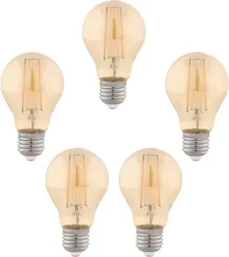 Kit 5 Lâmpadas Bulbo Filamento E27 Led 2w 200lm