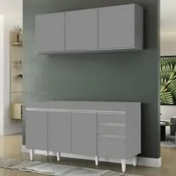 Armário Cozinha e Balcão Para Pia 150cm Marrocos Cinza      - Lumil