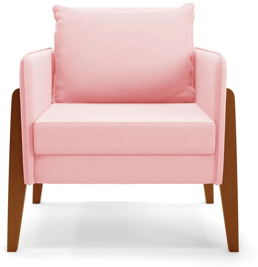 Kit 1 Sofá Namoradeira e 2 Poltronas Lana Suede Rosa Bebê Base de Madeira - D'Rossi