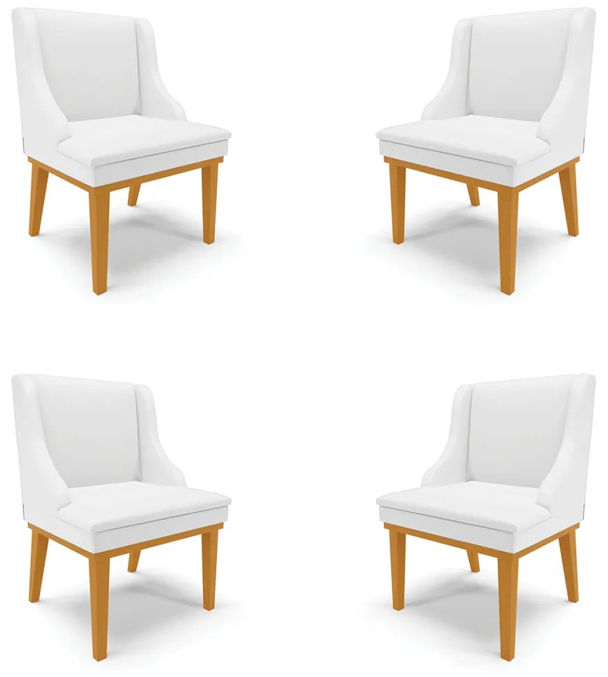 Kit 4 Cadeiras Decorativas Sala de Jantar Base Fixa de Madeira Firenze PU Branco Fosco/Castanho G19 - Gran Belo