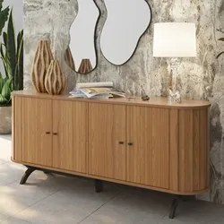 Balcão Buffet Pés Retrô 180cm 4 Portas Miles D01 Freijó/Preto Fosco -