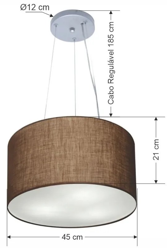 Lustre Pendente Cilíndrico Md-4185 Cúpula em Tecido 45x21cm Café - Bivolt