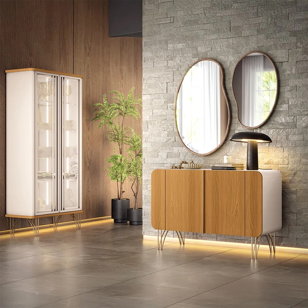 Conjunto 1 Cristaleira e 1 Buffet Decorativo Texas/Bambino Off White/Cinamomo G26 - Gran Belo 