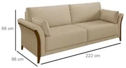 Kit Sofá Living 3 Lugares e Poltrona 102cm Pés Madeira Roya Z32 Linho