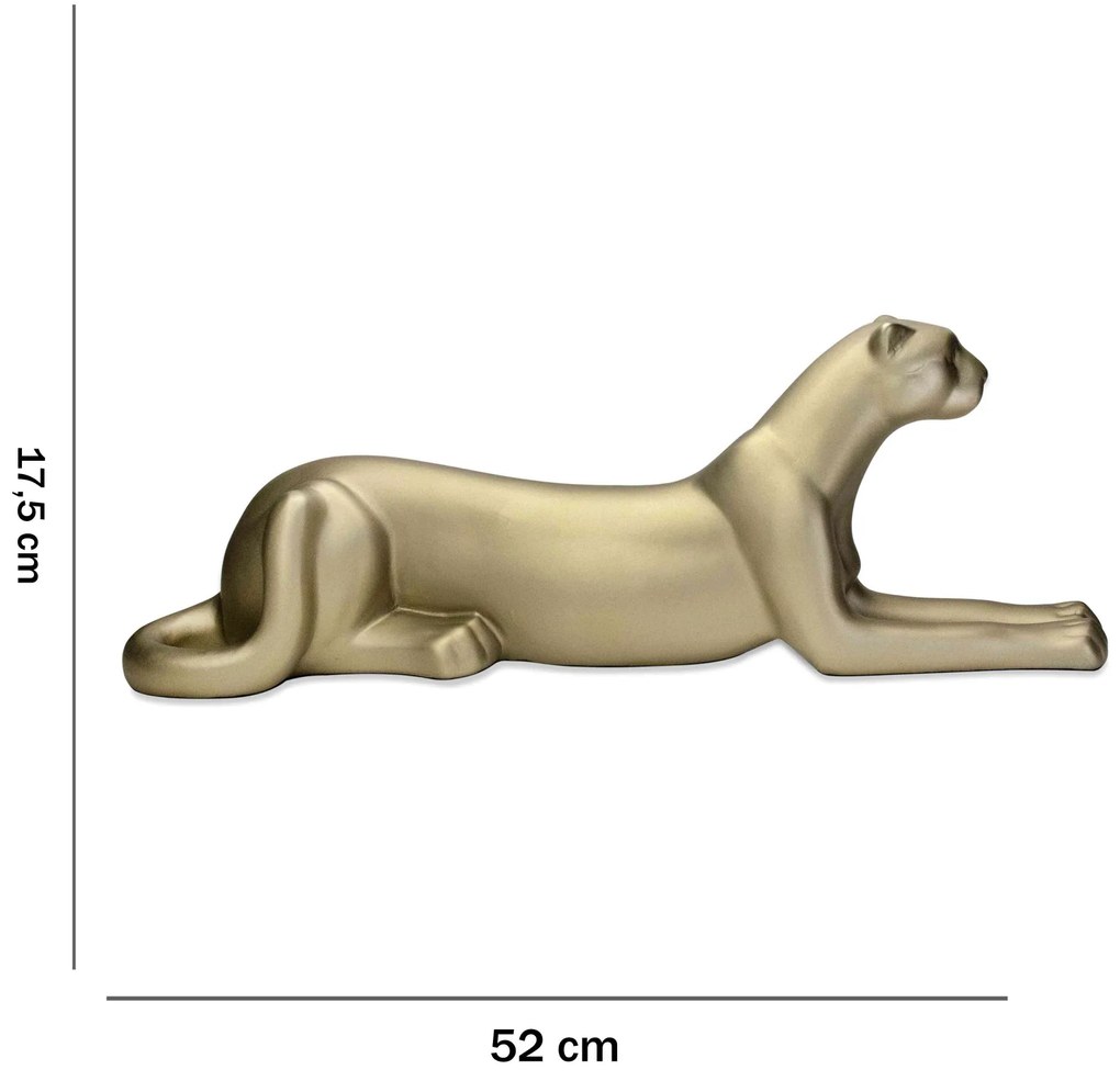 Escultura Decorativa Onça Deitada Ouro Velho Fosco 17,5x52x13 Cm - D'Rossi