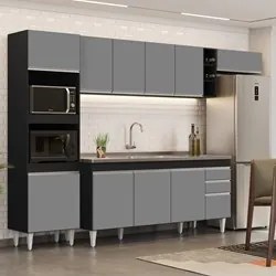 Armário de Cozinha Modulada 5 Peças CP18 Balcão com Pia Inox Preto/Cin