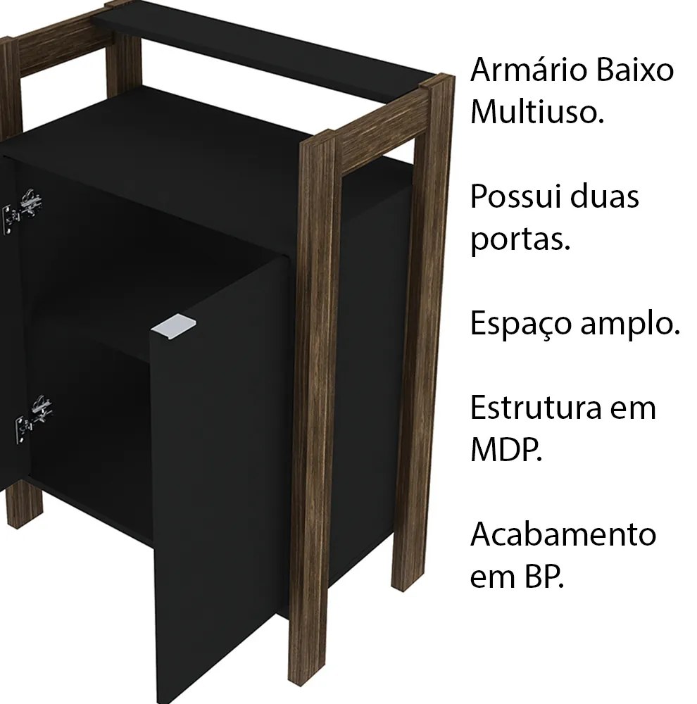 Armário Mesa baixa para Escritório Home Office AZ1008 MDP Preto/Nogal G69 - Gran Belo
