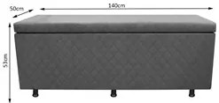 Calçadeira Baú Casal 140cm Estofada Liz S05 Suede Bordado Cinza - Mpoz