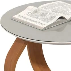 Mesa de Centro Redonda Baixa Pé de Madeira Samba Off White E05 - Mpoze