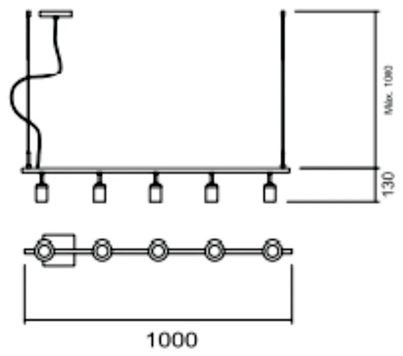 Pendente Branch S/ Globos 100Cm 5L E27 | Usina 16553/5 (BT - Branco Texturizado)