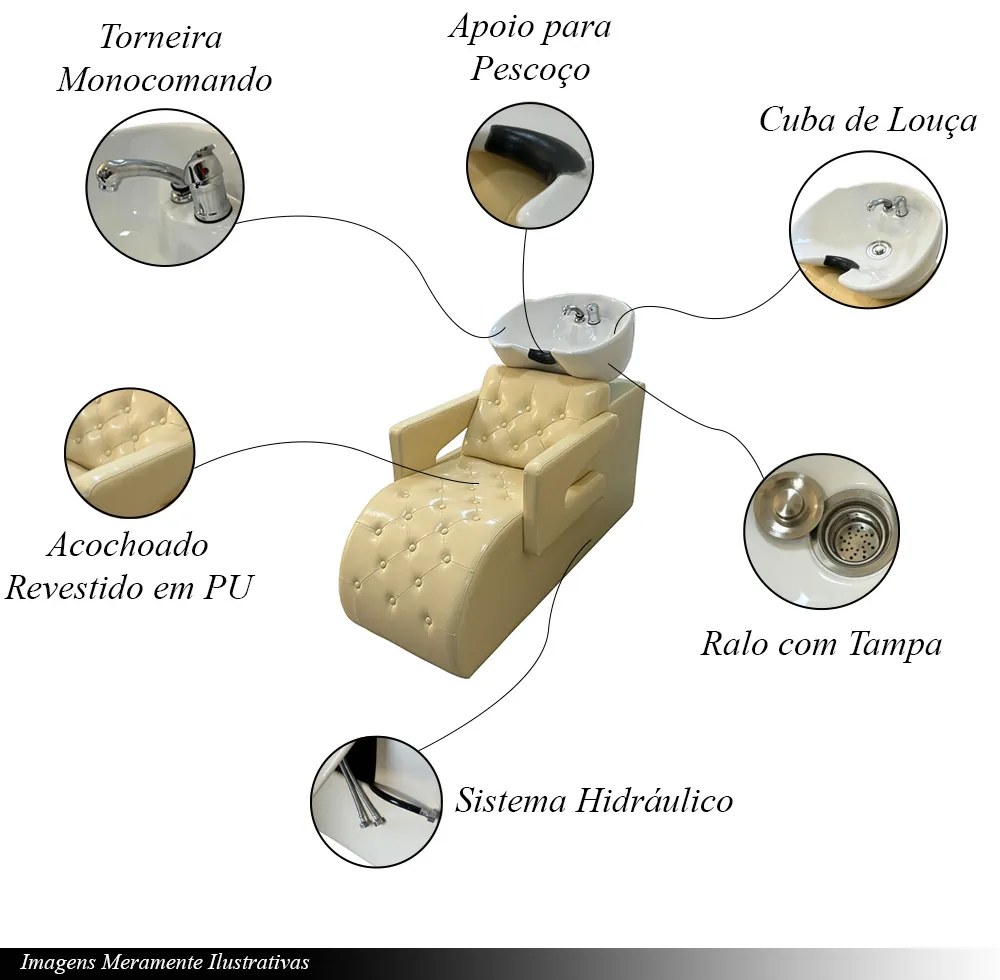Lavatório Salão de Beleza Acolchoado Bulma com Cuba e Torneira Monocomando PU Bege G31 - Gran Belo