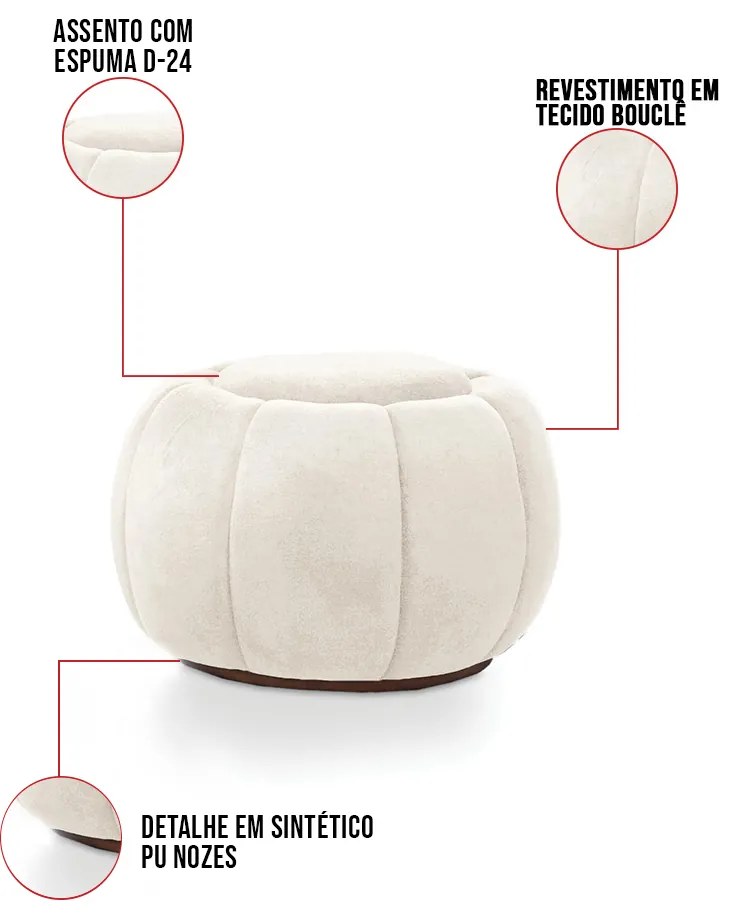 Puff Redondo Orgânico para Sala Cloud Bouclê E03 - D'Rossi - Bege