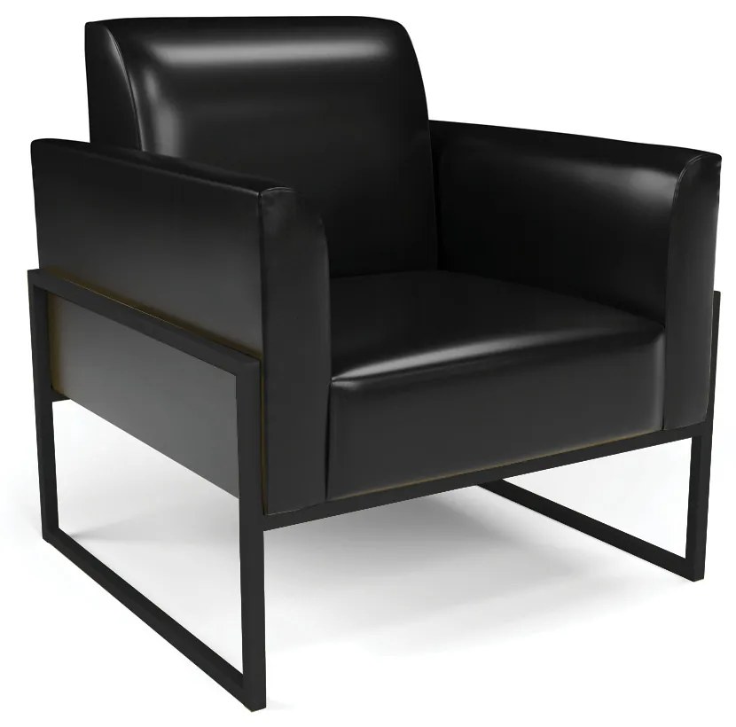Sofá Namoradeira com 2 Poltronas Base Industrial Alta Preto Marisa Corano D03 - D'Rossi - Preto