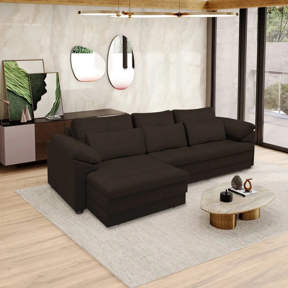 Sofá Retrátil Elétrico Sala de Estar Nolan Bipartido 257cm Conforto Premium em Couro Marrom G58 - Gran Belo