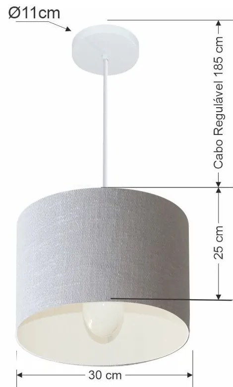 Lustre Pendente Cilíndrico Md-4113 Cúpula em Tecido 30x25cm Rustico Cinza - Bivolt