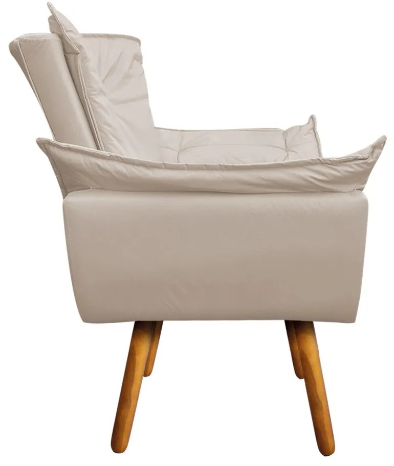 Poltrona Sala de Estar Pé Palito de Madeira Kit 2 Opala Corino D03 - D'Rossi - Bege
