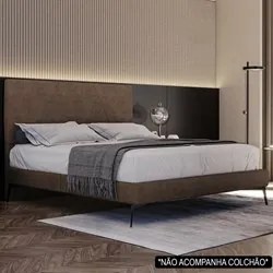Cama Casal com Cabeceira 145cm Pés Metálicos Elisa S05 Veludo Marrom -