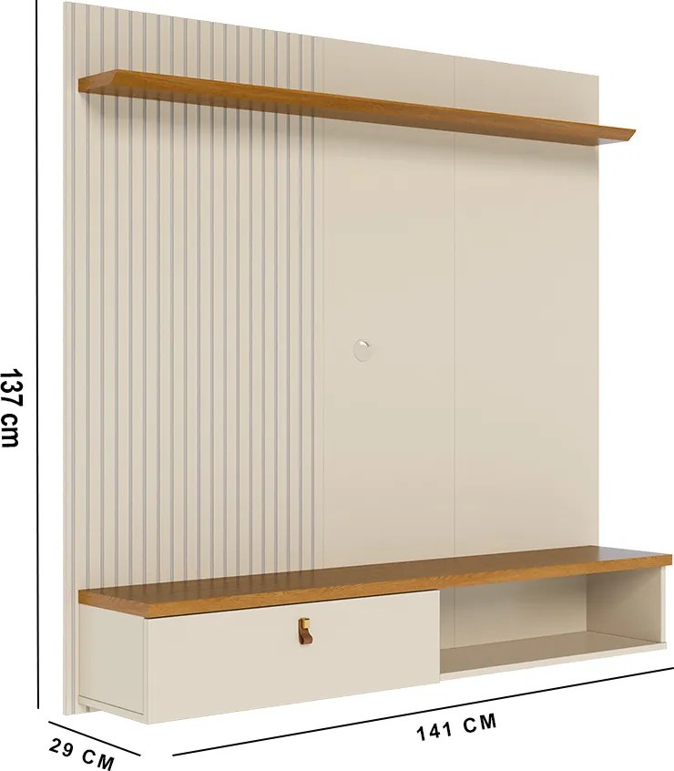 Painel TV 55 Pol 141cm Bancada Suspensa para Sala Seluna Cinamomo/Off White M20 - D'Rossi