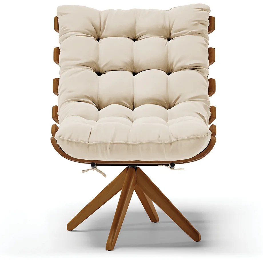 Poltrona Giratória Costela Suede Bege Base de Madeira MM30 M11 - D'Rossi
