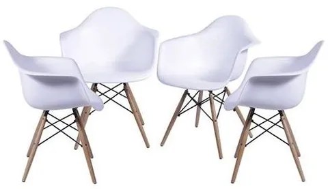 Kit 4 Cadeiras Eames com Braco Base em Madeira Branca - 64678 Sun House