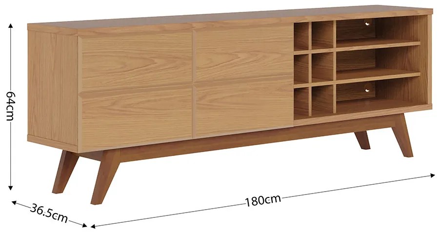 Rack para Sala Bancada de TV 70 Pol 180cm Cinthia C04 - D'Rossi - Preto Fosco e Noce Milano