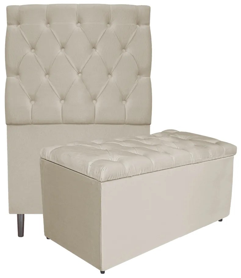 Kit Cabeceira e Calçadeira Liverpool 90 cm Solteiro Suede Bege - ADJ Decor