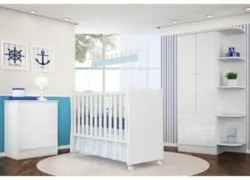 Berço Simples 130x60 Cômoda e Guarda Roupa Doce Sonho Branco - Qmovi