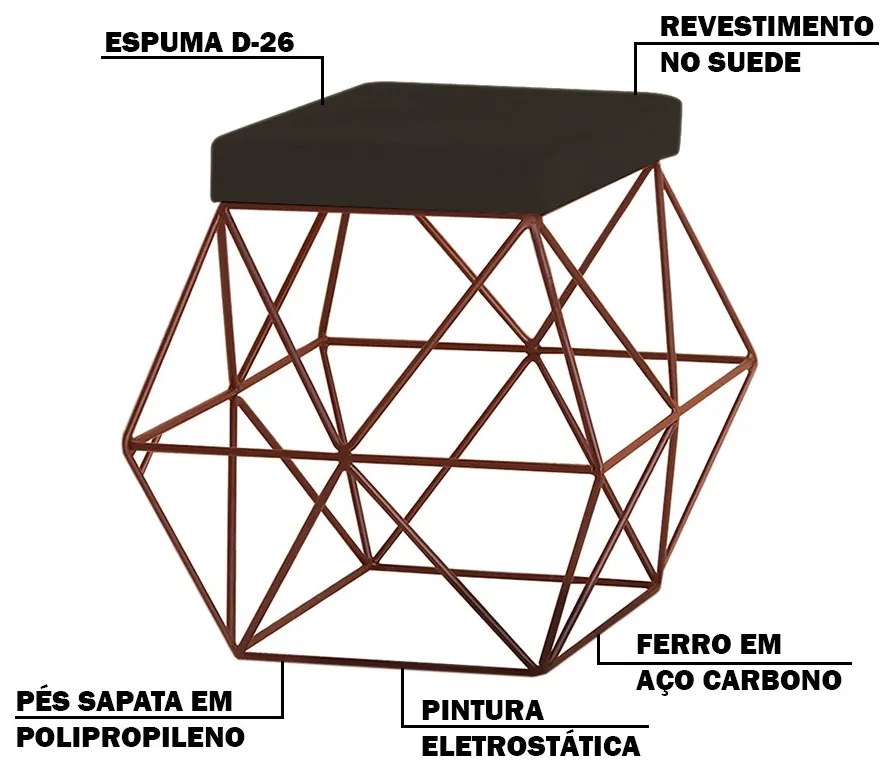 Kit 2 Puffs Decorativo Sala de Estar Base Bronze Trixie Suede Marrom G41 - Gran Belo