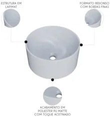 Cuba Pia Para Banheiro Redonda 30cm Celine C08 Branco Granit - Mpozena