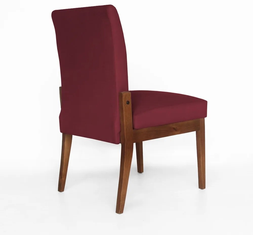 Cadeira De Jantar Aurora Base Madeira Maciça Estofada Suede Bordô