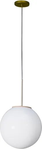 Pendente Madeira Metal Vidro Branco Dourado Milk