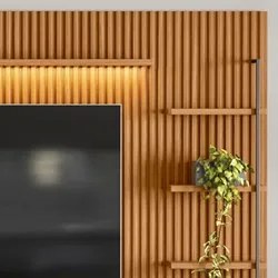 Rack com Painel Ripado para TV 75 Pol. 268cm Golden L06 Nature/Off Whi