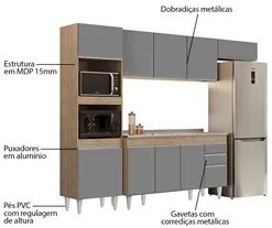 Armário de Cozinha Modulada 4 Peças CP12 Balcão com Pia Inox Castanho/