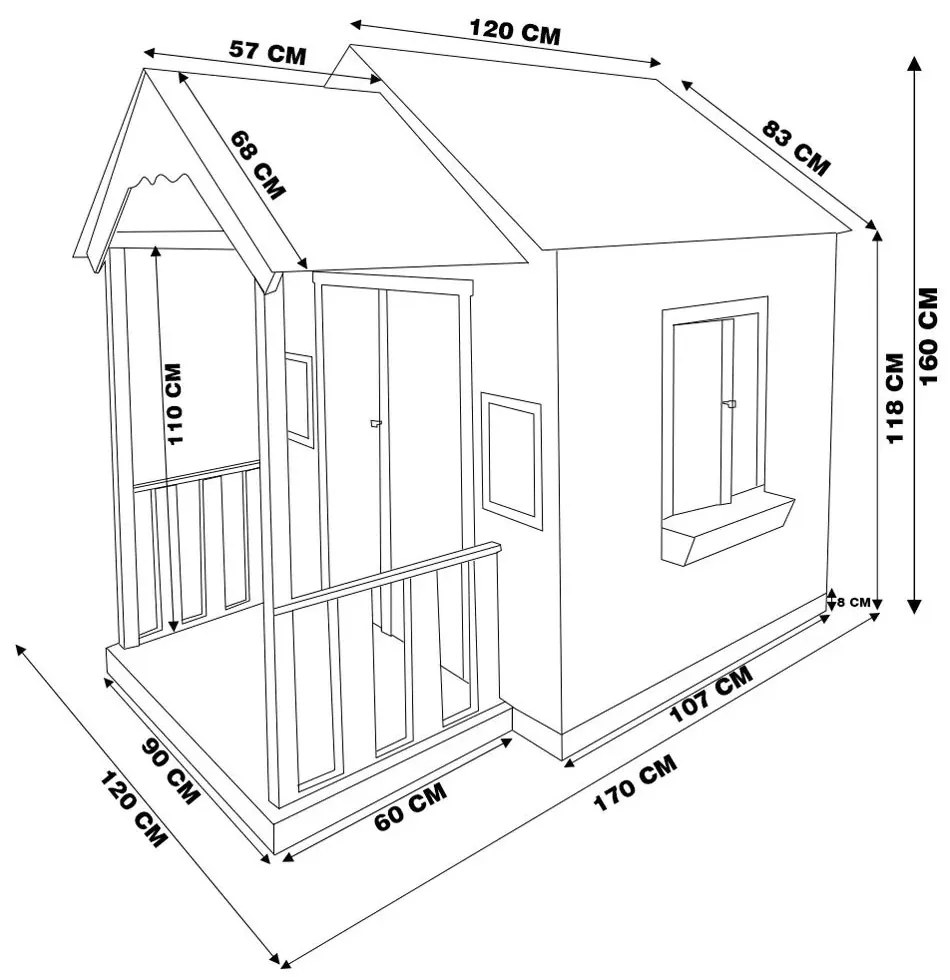 Casinha de Brinquedo MDF com Varanda Artesanal Branco/Azul L12 - Gran Belo