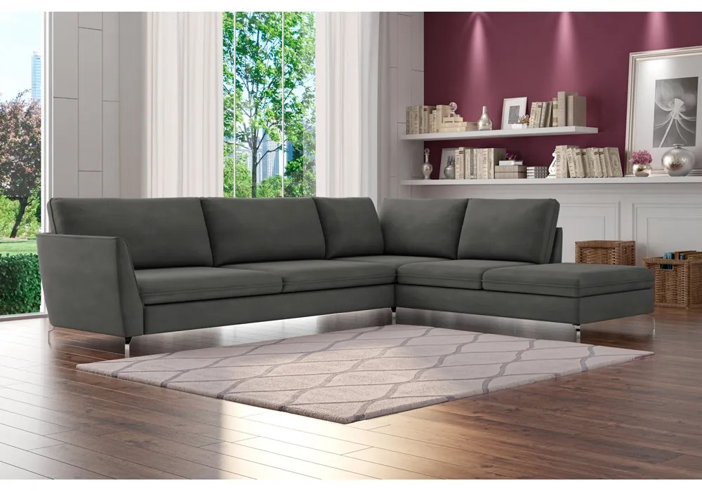 Sofá de Canto Chaise Direito 267 cm Olívia Suede Grafite G52 - Gran Belo
