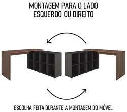 Mesa Escrivaninha em L Eron e Estante Livreiro 90x187cm Lean A06 Ipê/P