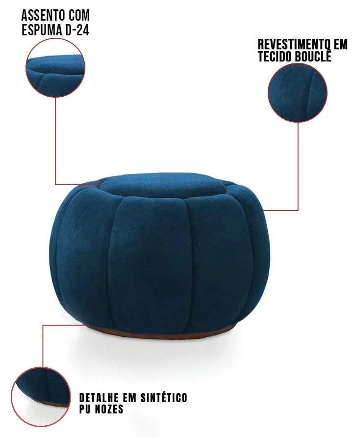 Puff Redondo Orgânico para Sala Cloud Bouclê E03 - D'Rossi - Azul Marinho