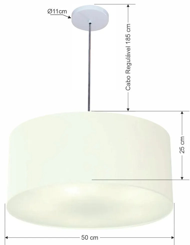 Lustre Pendente Cilíndrico Md-4100 Cúpula em Tecido 50x25cm Branco - Bivolt