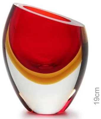Gota Baixa Bicolor Diagonal Vermelha com Âmbar Murano Cristais Cadoro