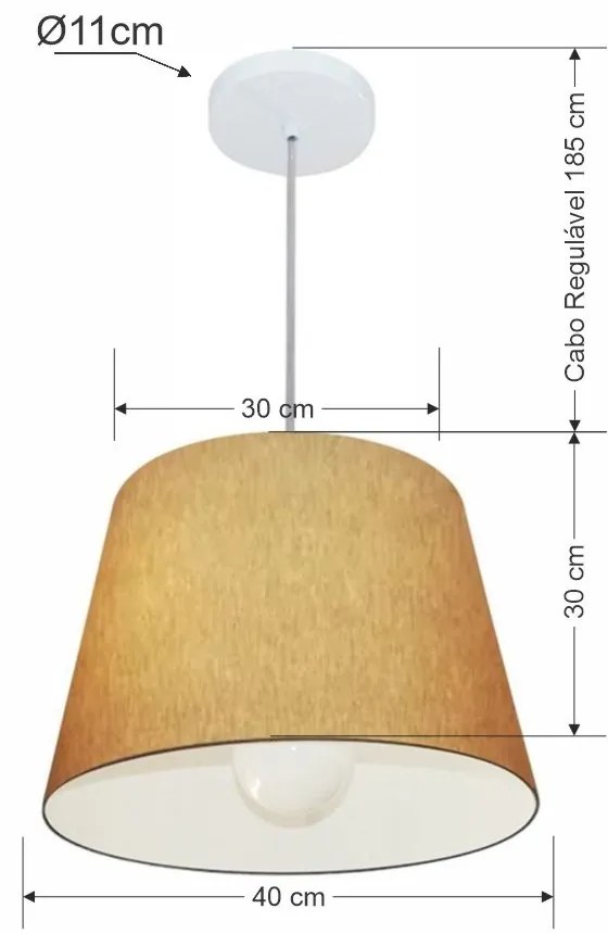 Lustre Pendente Cone Md-4240 Cúpula em Tecido 30/40x30cm Palha - Bivolt