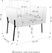 Poltrona Para Sala Pé Metal Preto Kit 2 Ana Suede Cinza - Ibiza