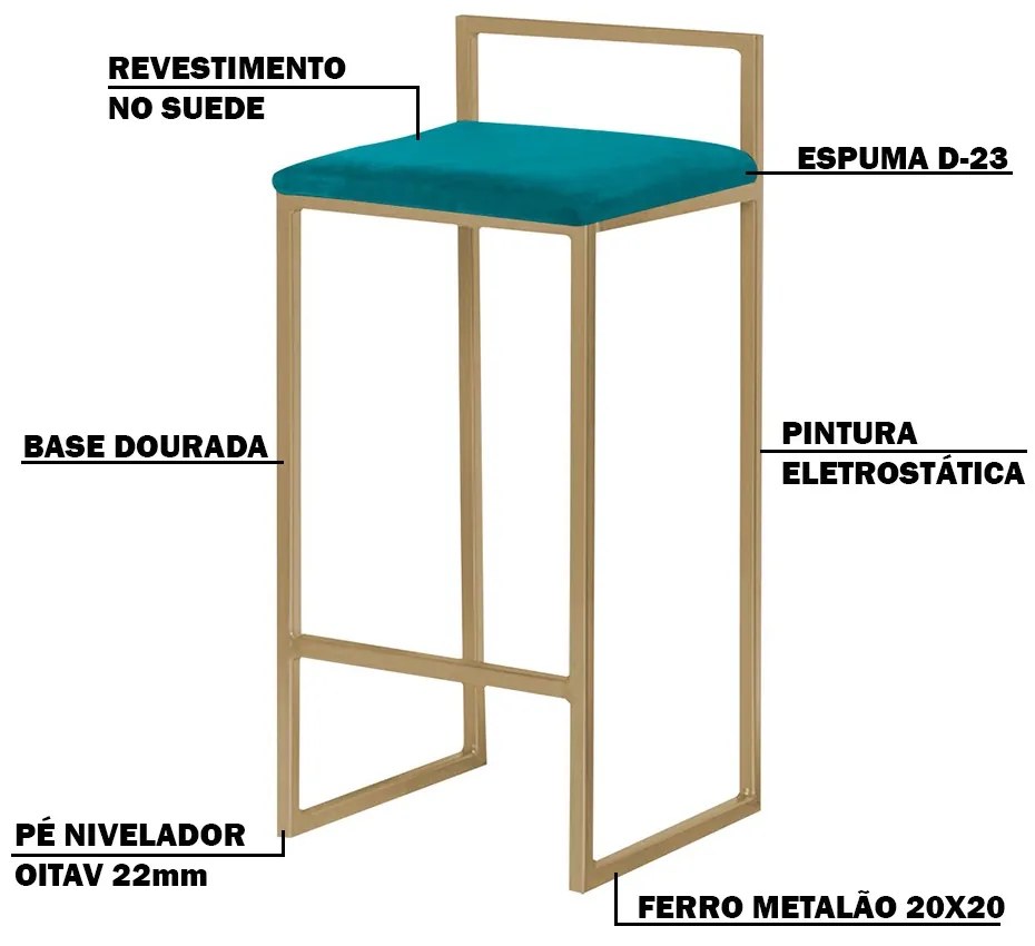 Kit 2 Banquetas Decorativa Jasmine Base Gold Suede Azul Claro G41 - Gran Belo