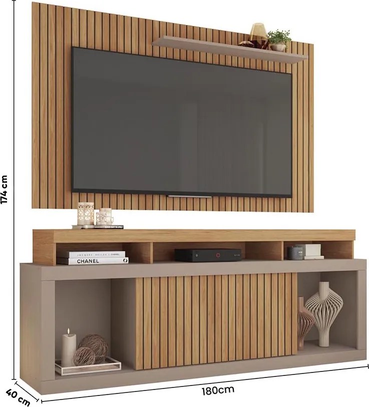 Painel TV 60 Pol 180cm e Bancada com Rodízio Sala Navel Buriti/Fendi C01 - D'Rossi