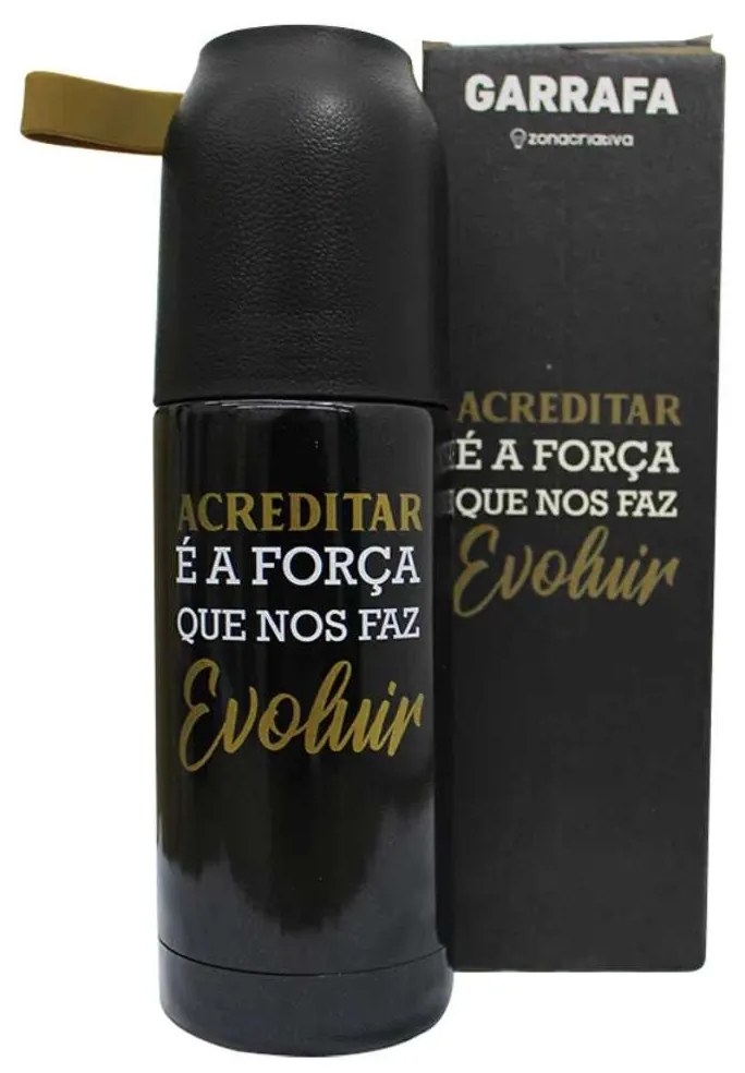 Mini Garrafa Térmica com Tampa de Couro 350 ml Acreditar