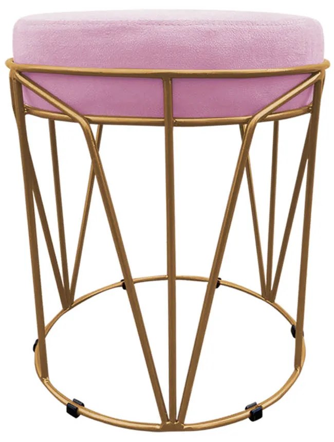 Puff Multiuso com Mesa Babu 2 em 1 Suede Rosa Bebê Base Dourado - D'Rossi
