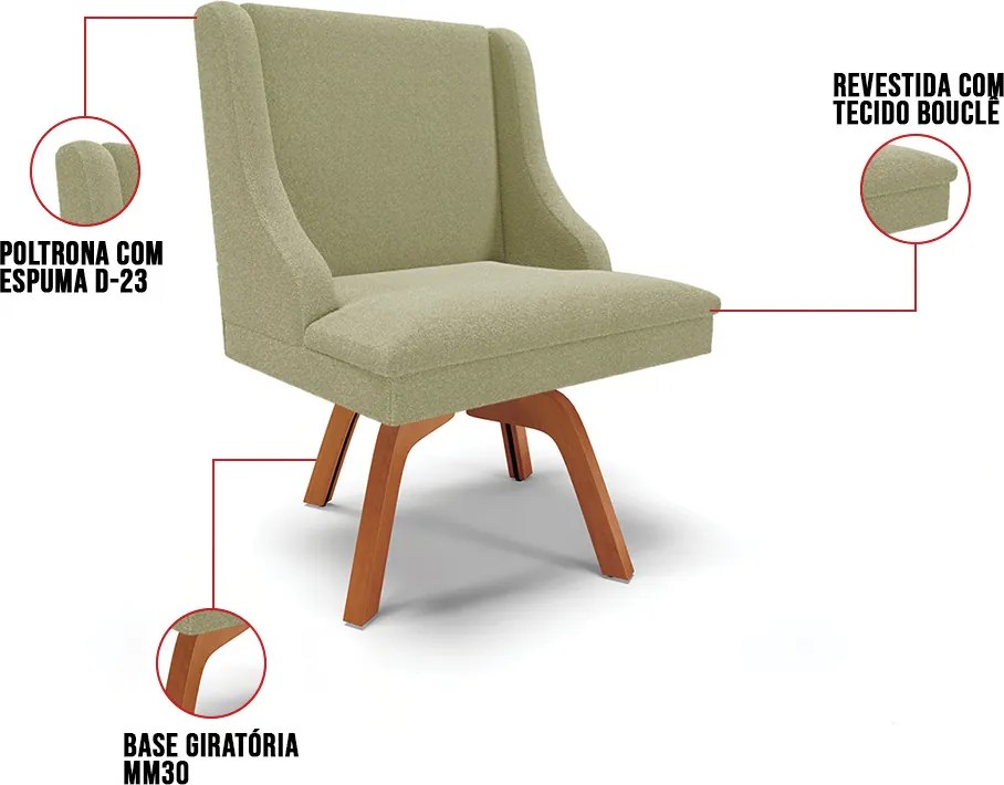 Cadeira Sala de Jantar Giratória MM35 kit 2 Liz Bouclê D03 - D'Rossi - Pistache