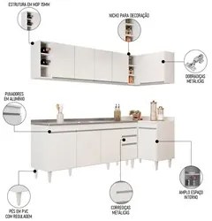 Armário de Cozinha Modulado de Canto Esquerdo 5 Peças CP54 com Pia Ino