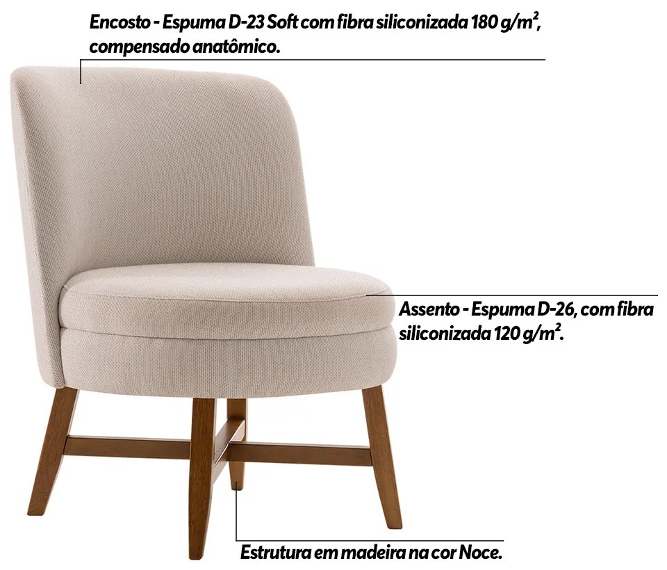 Poltrona Decorativa Amber Linho Bege G66 - Gran Belo