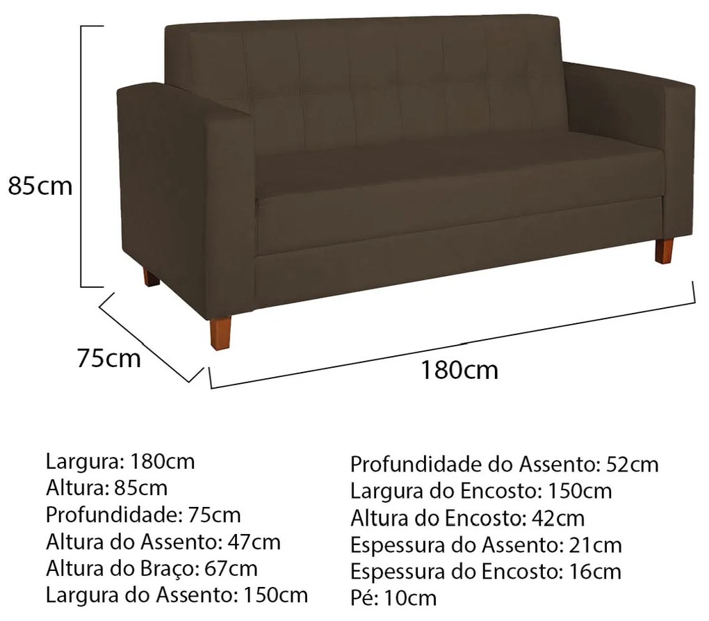 Sofá 2 Lugares Denver Suede Marrom - ADJ Decor